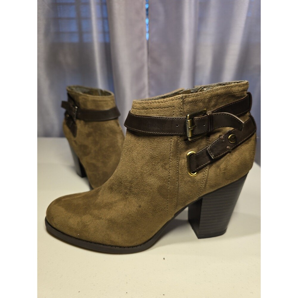 Liz Claiborne Women Ankle Booties Brown Tan Suede Zipper Size 10